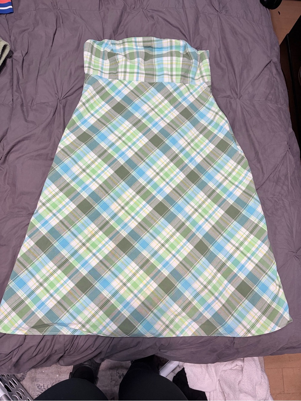 GAP Strapless Plaid A-Line Skirt in Blue, Green & White